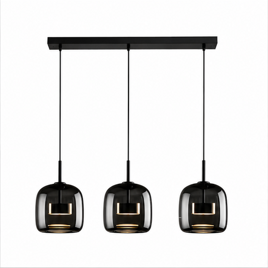 Suspension Luminaire 3 Lampes en Verre Fumé – Kagu