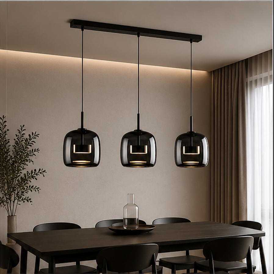 Suspension Luminaire 3 Lampes en Verre Fumé – Kagu