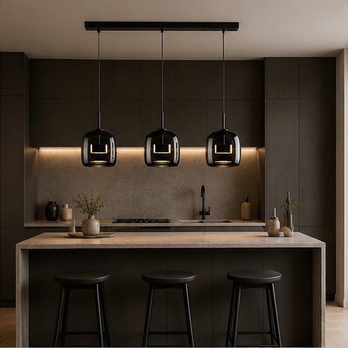 Suspension Luminaire 3 Lampes en Verre Fumé – Kagu