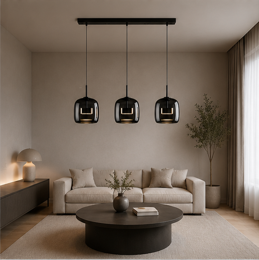 Suspension Luminaire 3 Lampes en Verre Fumé – Kagu