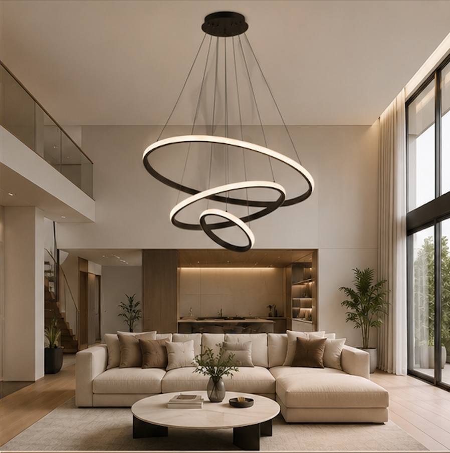 Suspension Luminaire LED Anneaux Noirs – Orion