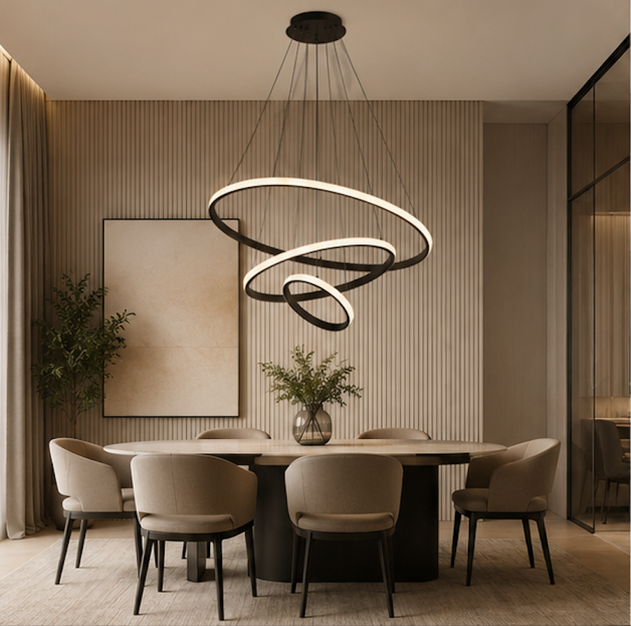 Suspension Luminaire LED Anneaux Noirs – Orion