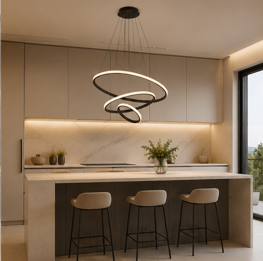 Suspension Luminaire LED Anneaux Noirs – Orion