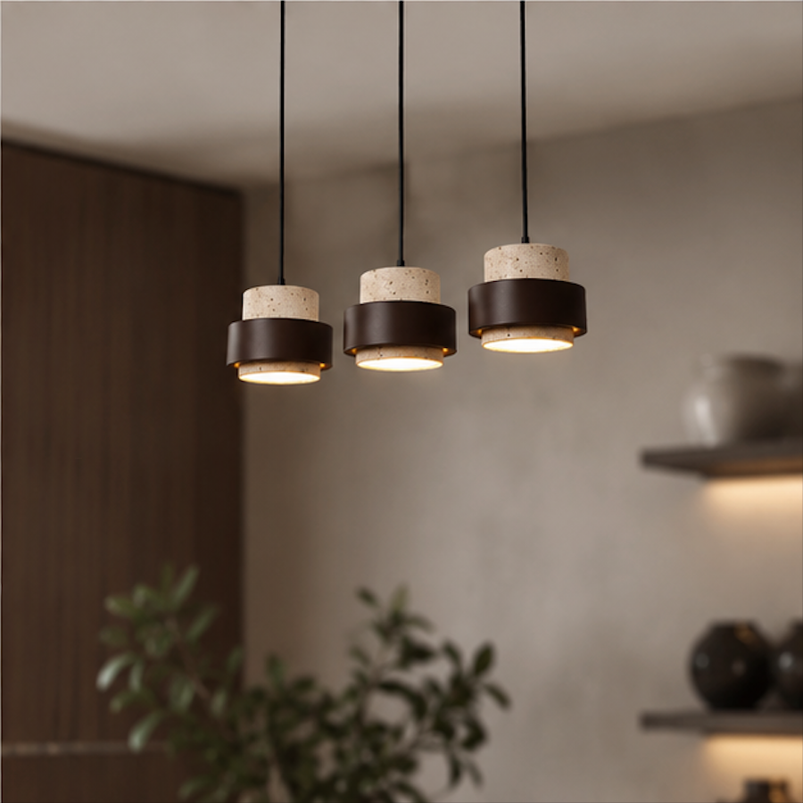 Suspension Luminaire 3 Lampes en Pierre Naturelle – Petra