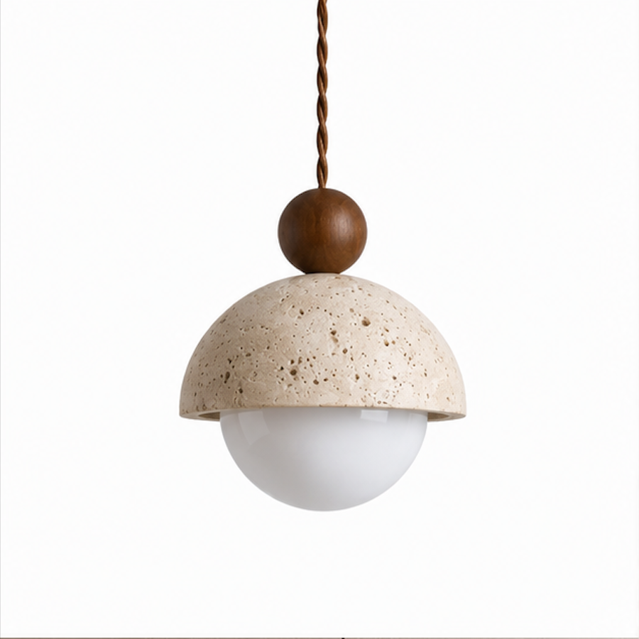 Suspension Luminaire en Travertin et Bois – Kaori