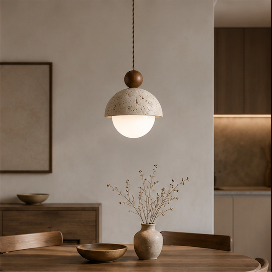 Suspension Luminaire en Travertin et Bois – Kaori
