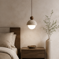 Travertine & Wood Pendant Light – Kaori