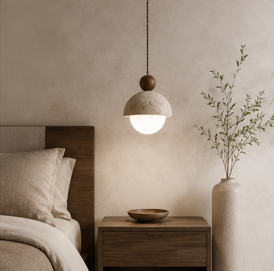 Suspension Luminaire en Travertin et Bois – Kaori