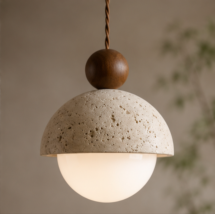 Suspension Luminaire en Travertin et Bois – Kaori