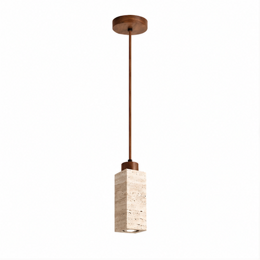 Suspension Luminaire Cylindrique en Pierre Naturelle et Bois – Seki