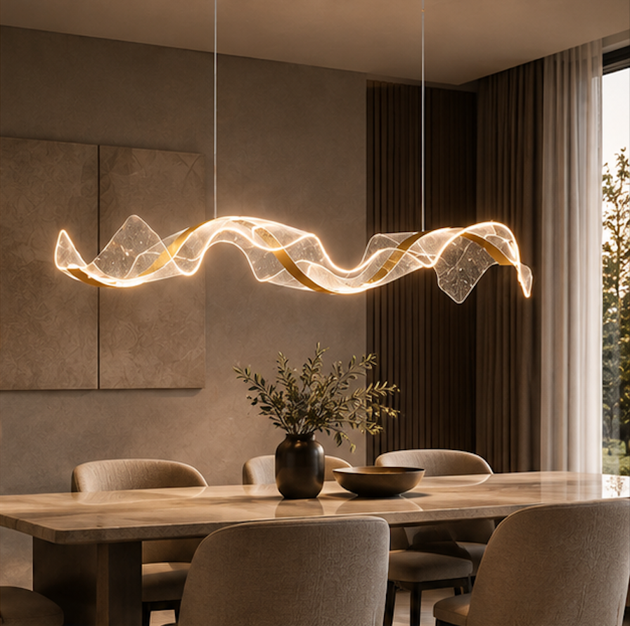 Suspension Luminaire LED Vague Dorée – Vela