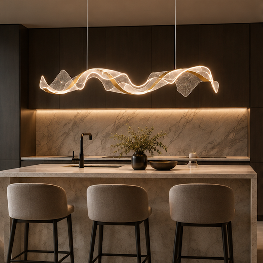 Suspension Luminaire LED Vague Dorée – Vela