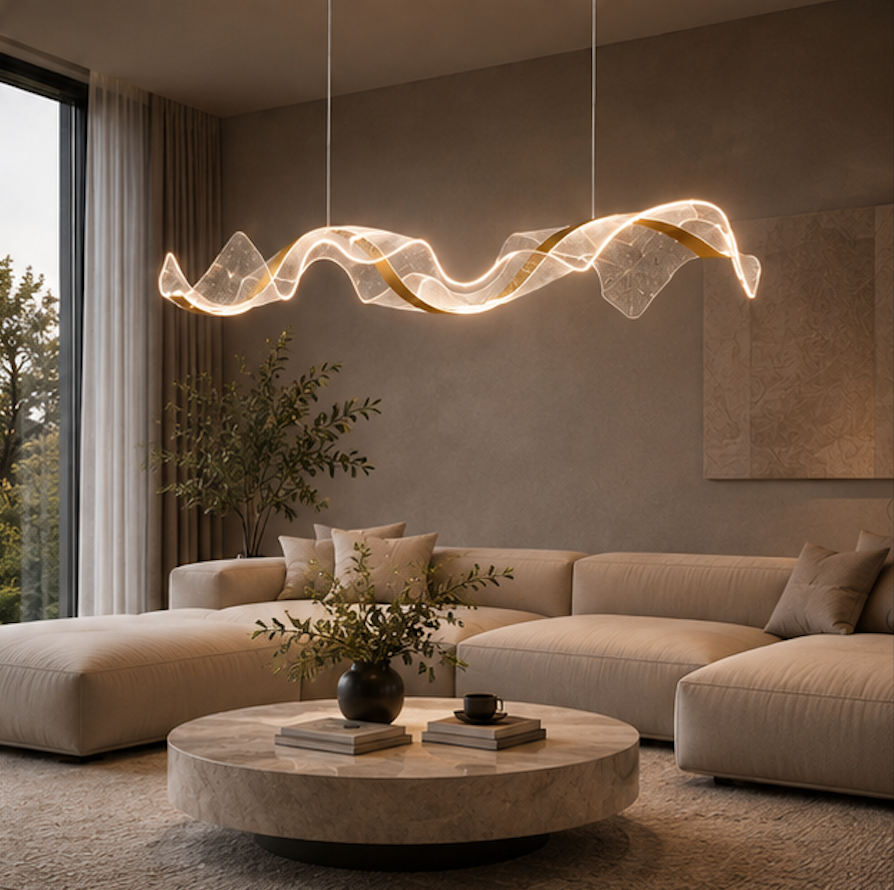 Suspension Luminaire LED Vague Dorée – Vela