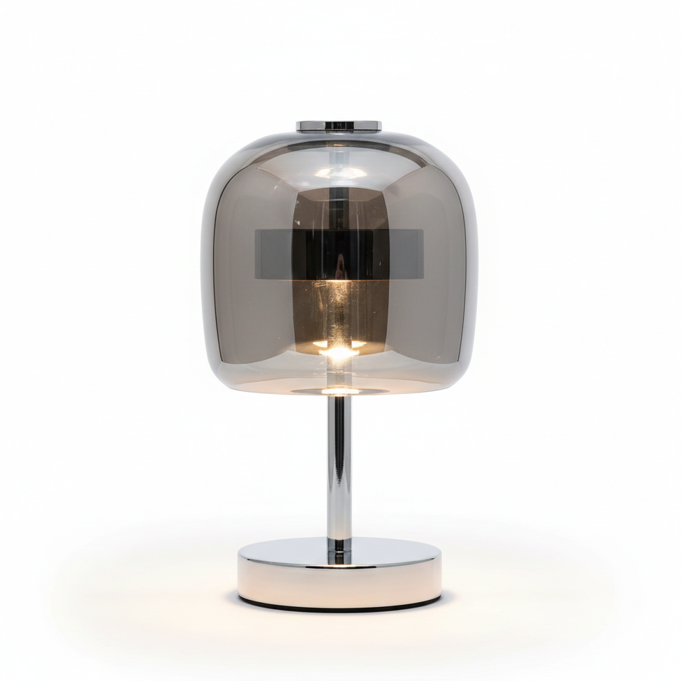 Lampe à poser verre fumé chromé – Capsule