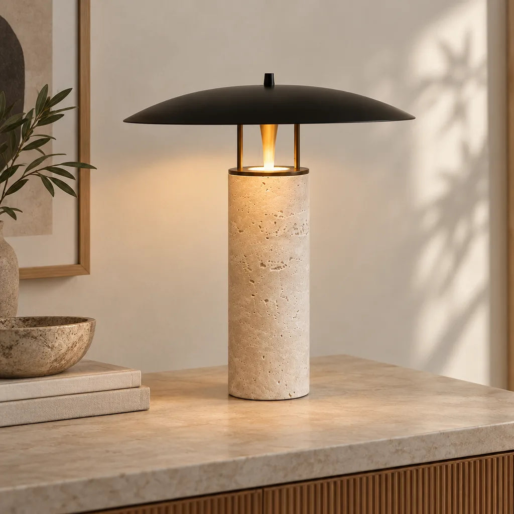 Lampe travertin disque | Rochelia