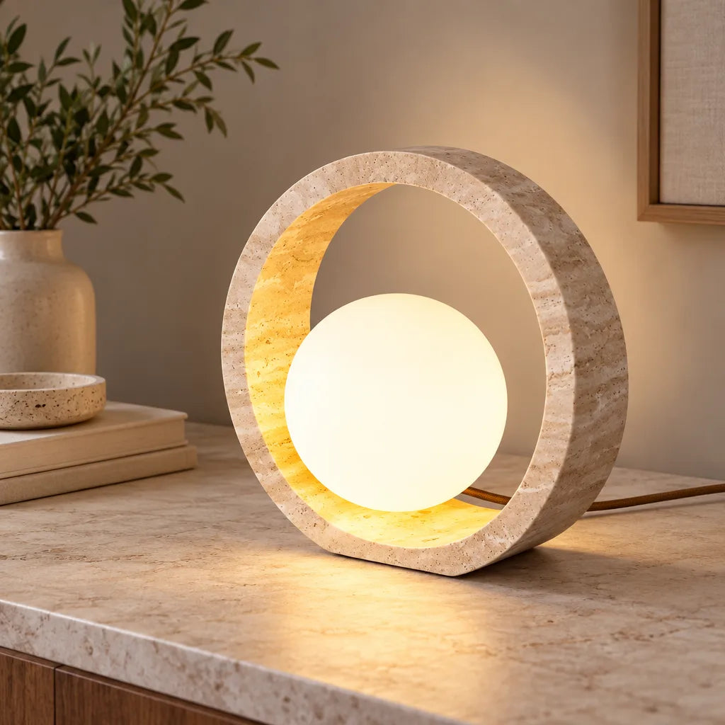 Lampe socle travertin | Halo Stone