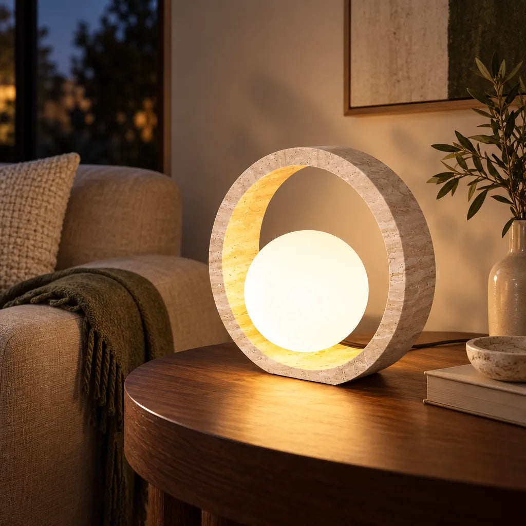 Lampe socle travertin | Halo Stone