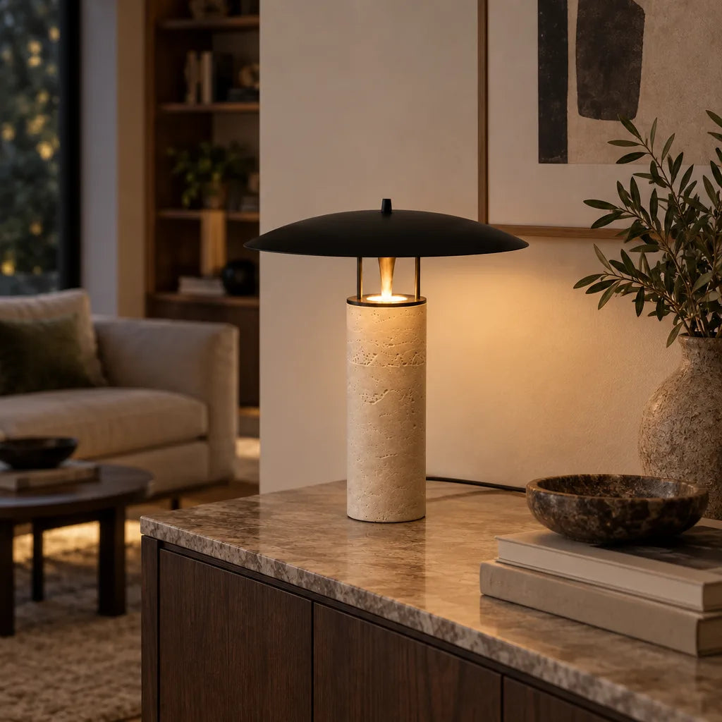 Lampe travertin disque | Rochelia