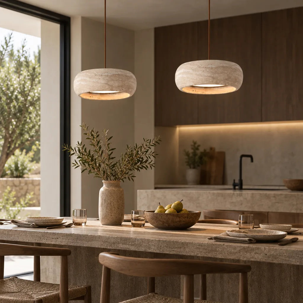 Suspension luminaire travertin | Petra Aura