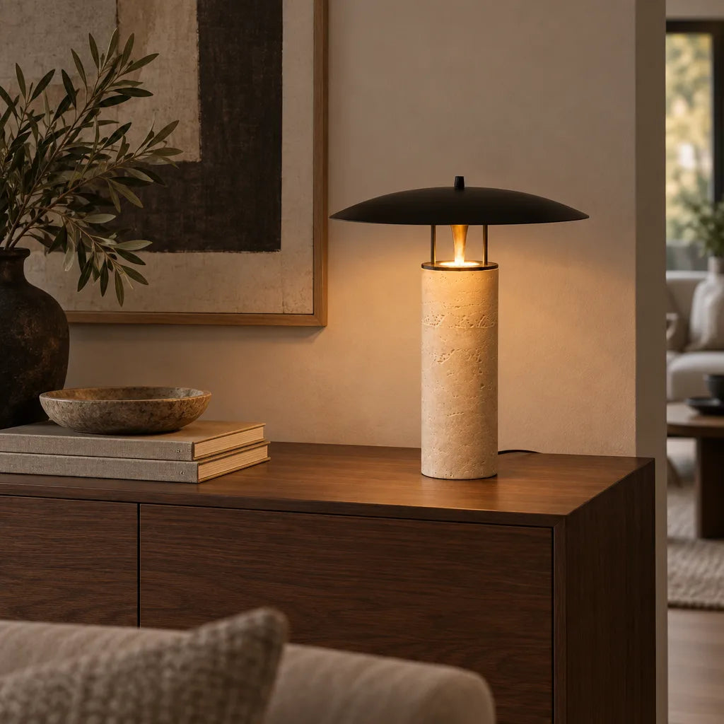 Lampe travertin disque | Rochelia