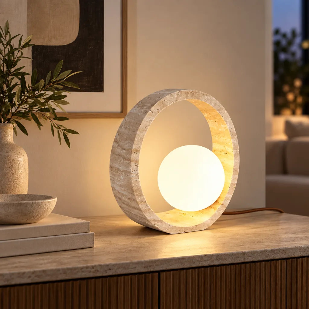 Lampe socle travertin | Halo Stone