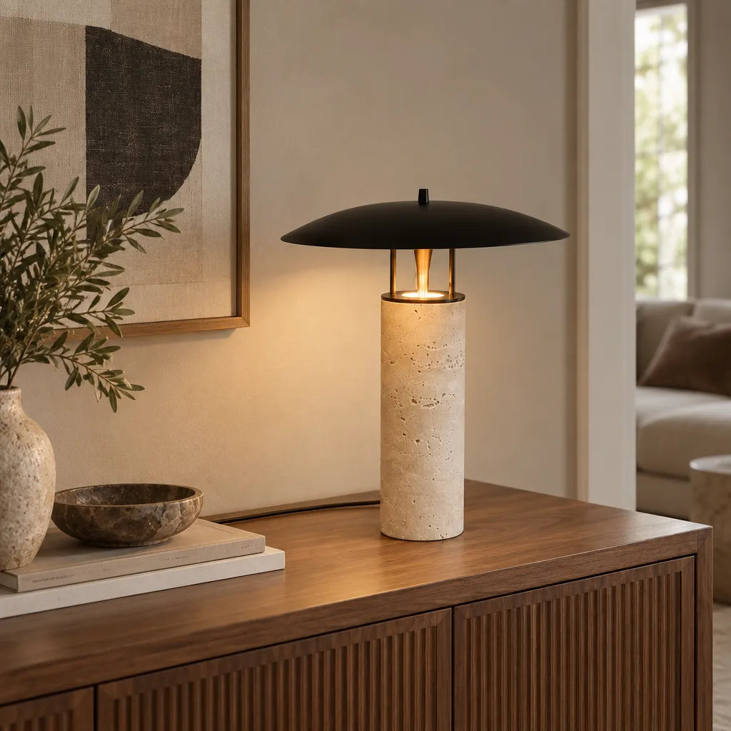 Lampe travertin disque | Rochelia