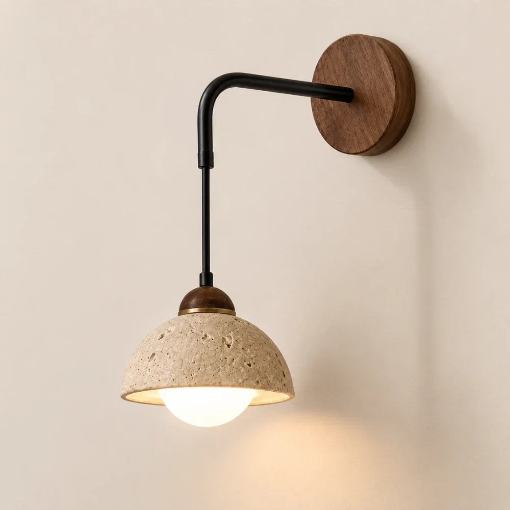 Applique murale bras bois et travertin – Alba